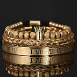 Luxury Roman Royal Crown Steel Bracelet Set