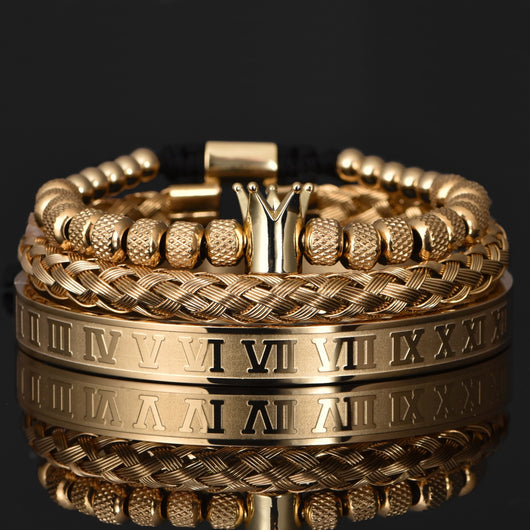 Luxury Roman Royal Crown Steel Bracelet Set