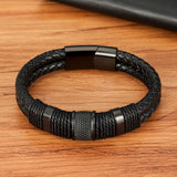 Woven Leather & Stainless Steel Bracelet