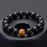 Natural Black Onyx & Tiger Eye Stones Beads Bracelet