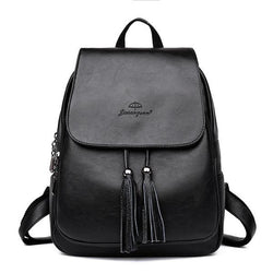 Women's Leather Tassel Backpack - Crazy Fox