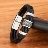 Woven Leather & Stainless Steel Bracelet