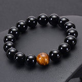 Natural Black Onyx & Tiger Eye Stones Beads Bracelet