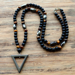 Tiger Stone Hematite Triangle Bead Necklace - Crazy Fox