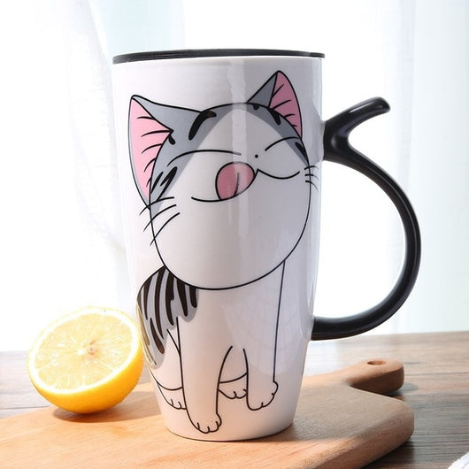 Cute Cat Coffee Mug with Lid - Crazy Fox