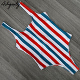 Striped Open-back Monokini - Crazy Fox