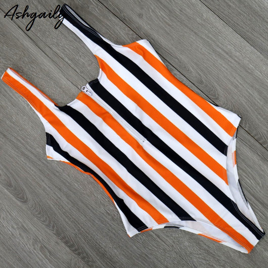 Striped Open-back Monokini - Crazy Fox